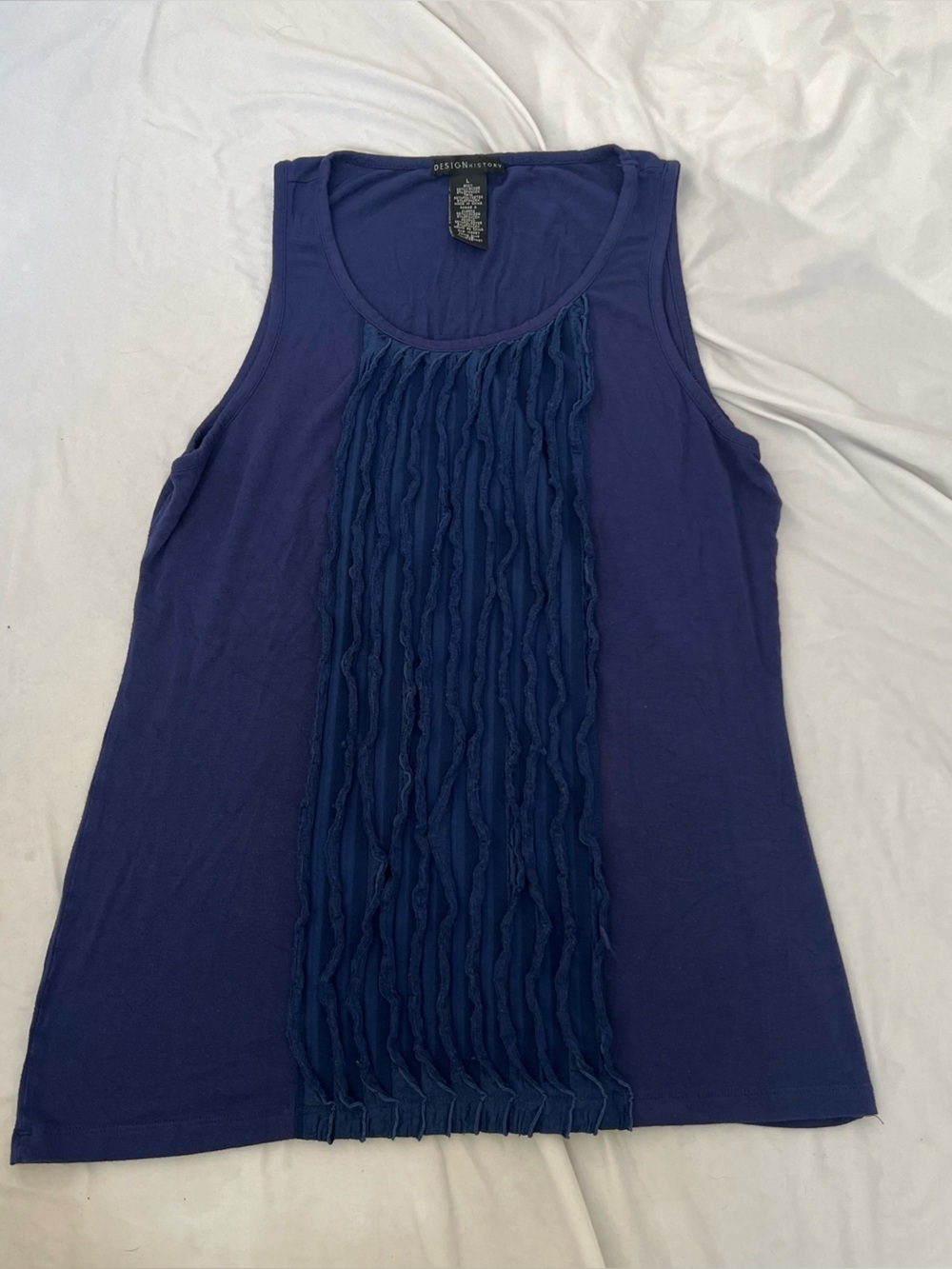 Design History Navy Sleeveless Ruffle-Front Tank